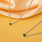Rectangle Dewdrop Pendant in Emerald, unveiling the elegance of emerald, this necklace features a mesmerizing emerald rectangle dewdrop on a delicate chain, expressing timeless beauty and style