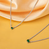 Rectangle Dewdrop Pendant in Emerald, unveiling the elegance of emerald, this necklace features a mesmerizing emerald rectangle dewdrop on a delicate chain, expressing timeless beauty and style