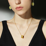  Ring Pendant Chain Necklace in Yellow, a chic yellow accent to elevate your style, featuring a yellow ring pendant suspended from a dainty chain, adding a touch of modern flair to your neckline