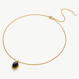 Gold Black Agate Pendant Necklace, a striking piece with bold contrast, this necklace features a gold chain adorned with a dramatic black agate pendant, adding a touch of sophistication and edge to your ensemble