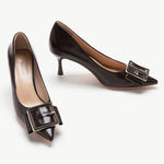 Square Elegance Buckled Pumps Chocolate