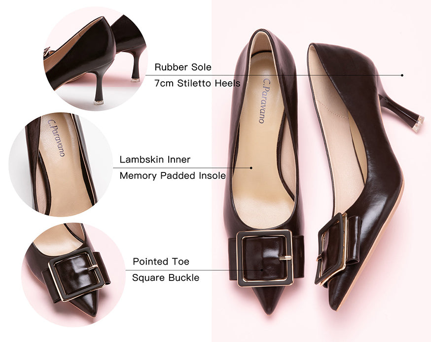 Square Elegance Buckled Pumps Chocolate