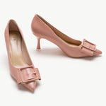 Pink Square Elegance Buckled Pumps - Playful and Stylish