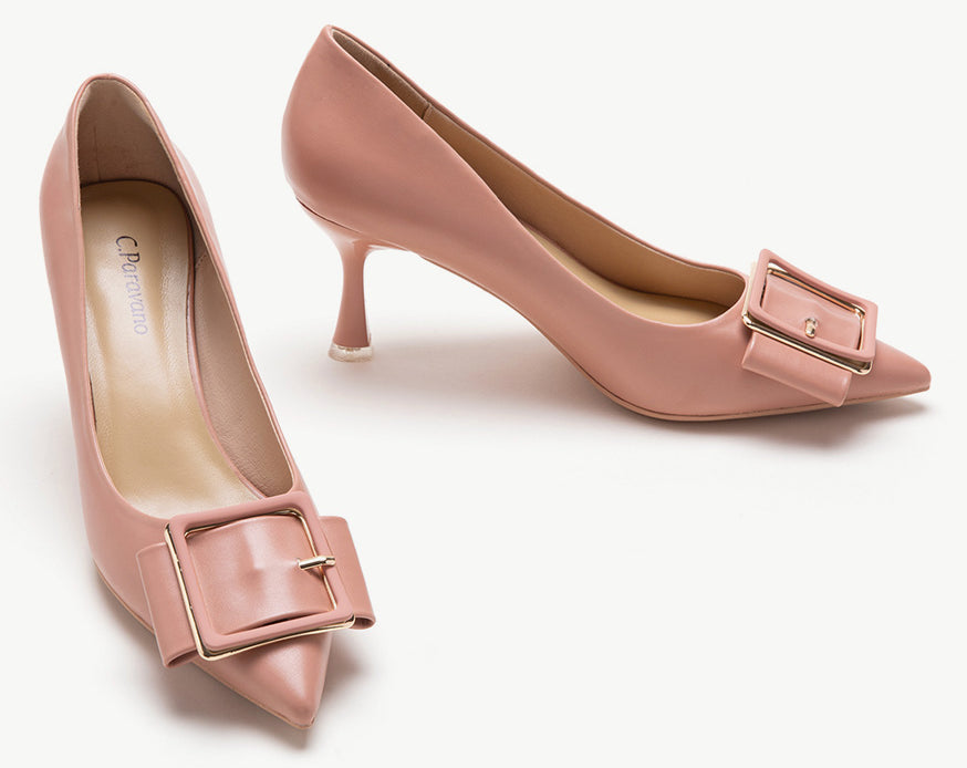 Pink Square Elegance Buckled Pumps - Playful and Stylish