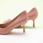 "Pink Buckled Pumps - A Pop of Color with a Square Touch