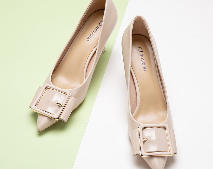 Women's White High Heel Shoes - Square Design