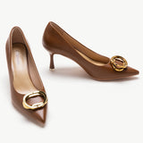 Brown Oval Chic Buckled Pumps - Classic Elegance