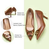 Brown Oval Heeled Pumps - Elegant Footwear