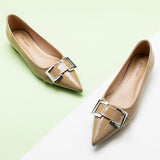 Pointed-toe-flats-with-Beige-Metal-buckle