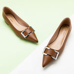 Pointed-toe-flats-with-Green-Metal-buckle