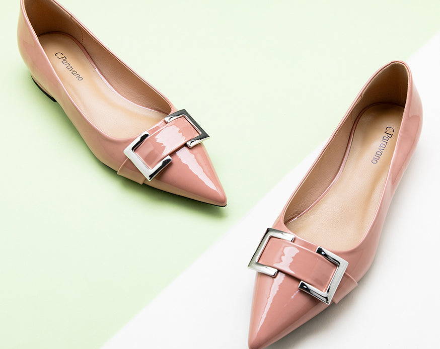 Pointed-toe-flats-with-Pink-Metal-buckle-elegant-and-trendy-footwea