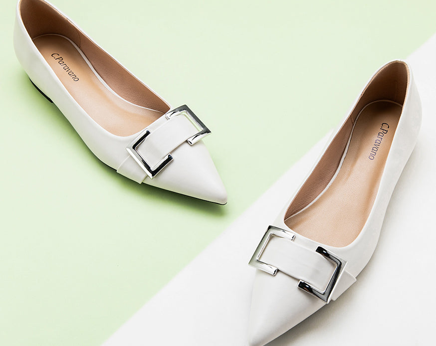Pointed-toe-flats-with-White-Metal-buckle-elegant-and-trendy-footwear