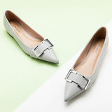 Pointed-toe-flats-with-grey-Metal-buckle--elegant-and--trendy-footwear.