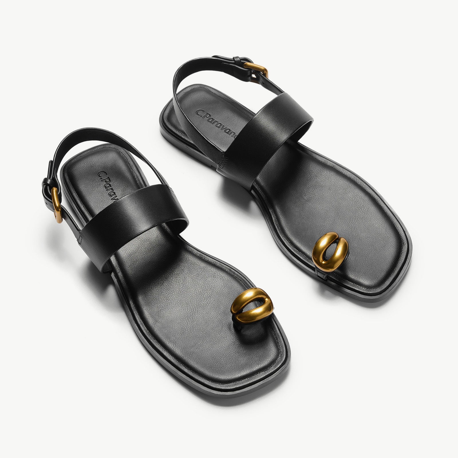Metal Toe Ring Leather Sandals(Luna)