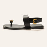 Metal Toe Ring Leather Sandals(Luna)