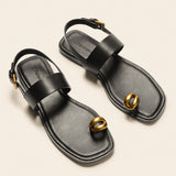 Metal Toe Ring Leather Sandals(Luna)