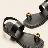 Metal Toe Ring Leather Sandals(Luna)