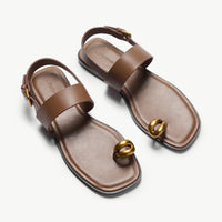 Metal Toe Ring Leather Sandals(Luna)