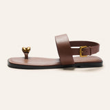 Metal Toe Ring Leather Sandals(Luna)