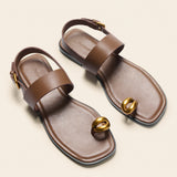 Metal Toe Ring Leather Sandals(Luna)