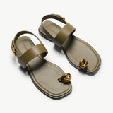 Metal Toe Ring Leather Sandals(Luna)