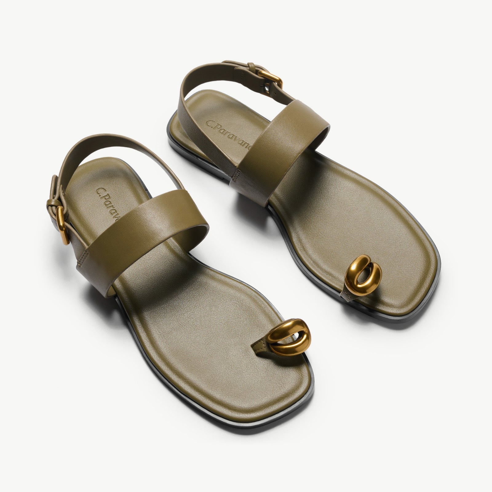 Metal Toe Ring Leather Sandals(Luna)