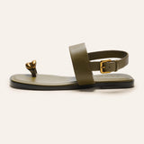 Metal Toe Ring Leather Sandals(Luna)