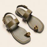 Metal Toe Ring Leather Sandals(Luna)