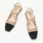 Beige Color Block Slingback Flats: A stylish pair of beige slingback flats featuring a sophisticated color block desig