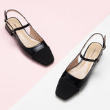 Sleek Black Slingback Flats: Step out in confidence with these elegant black slingback shoes in a trendy color block style