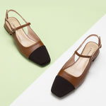 Chic Brown Slingback Shoes: Elevate your fashion game with these trendy brown slingback flats featuring a color block patter
