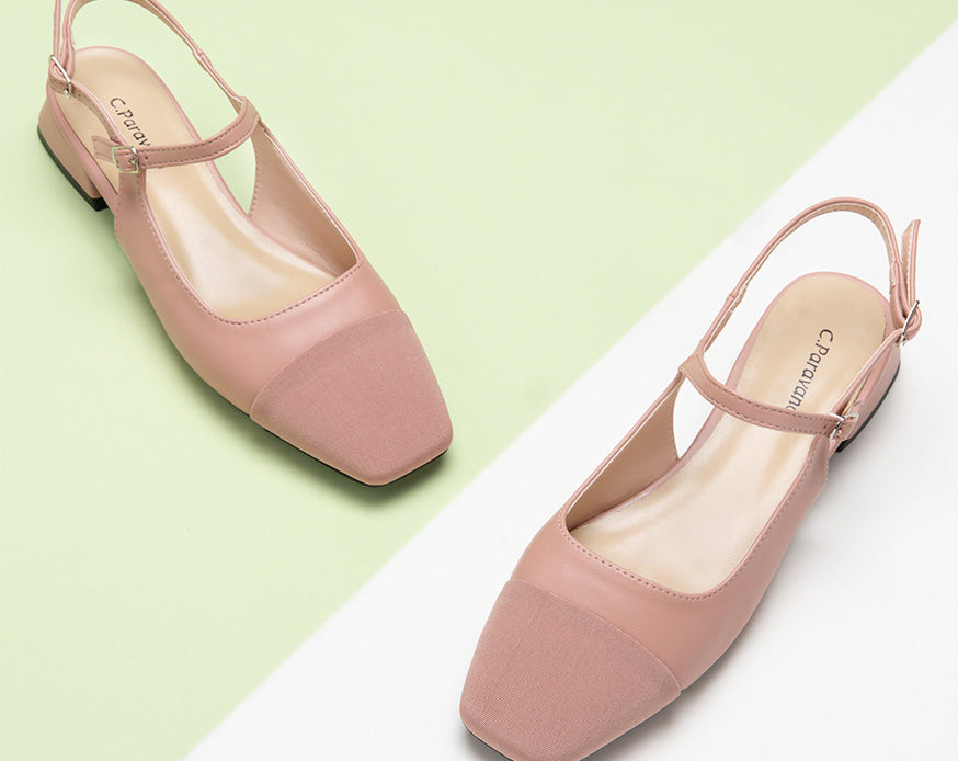 Chic Pink Slingback Shoes: Elevate your fashion game with these trendy pink slingback flats featuring a color block pattern