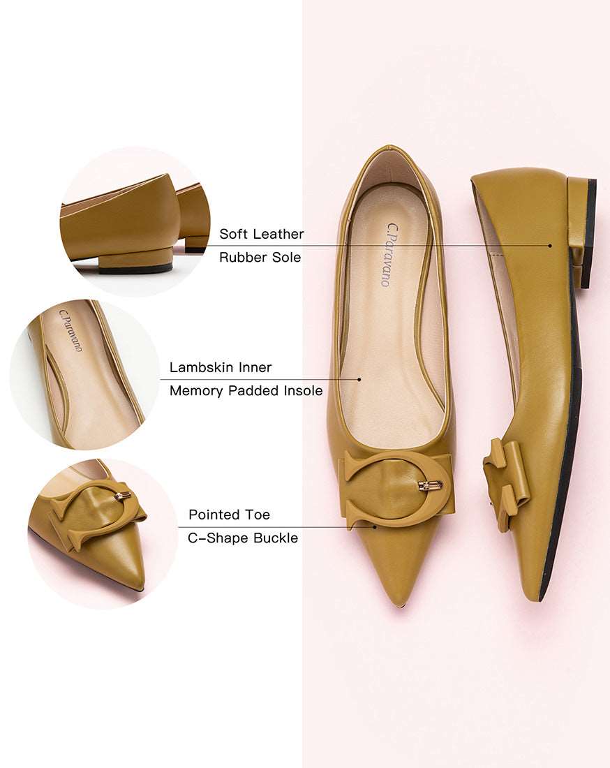 Straw-C-buckle-flat-shoes