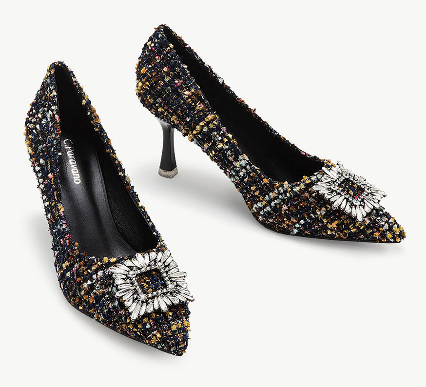    Stylish-navy-blue-tweed-pumps-with-intricate-embellishments_-offering-a-sophisticated-and-fashionable-choice-for-your-footwear-collection