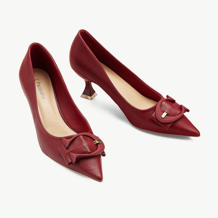 Stylish-red-C-buckled-pumps_-offering-a-fashionable-and-eye-catching-choice-for-your-footwear-collection