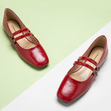 Stylish-red-mary-jane-with-double-straps-combining-fashion-and-comfort-effortlessly.