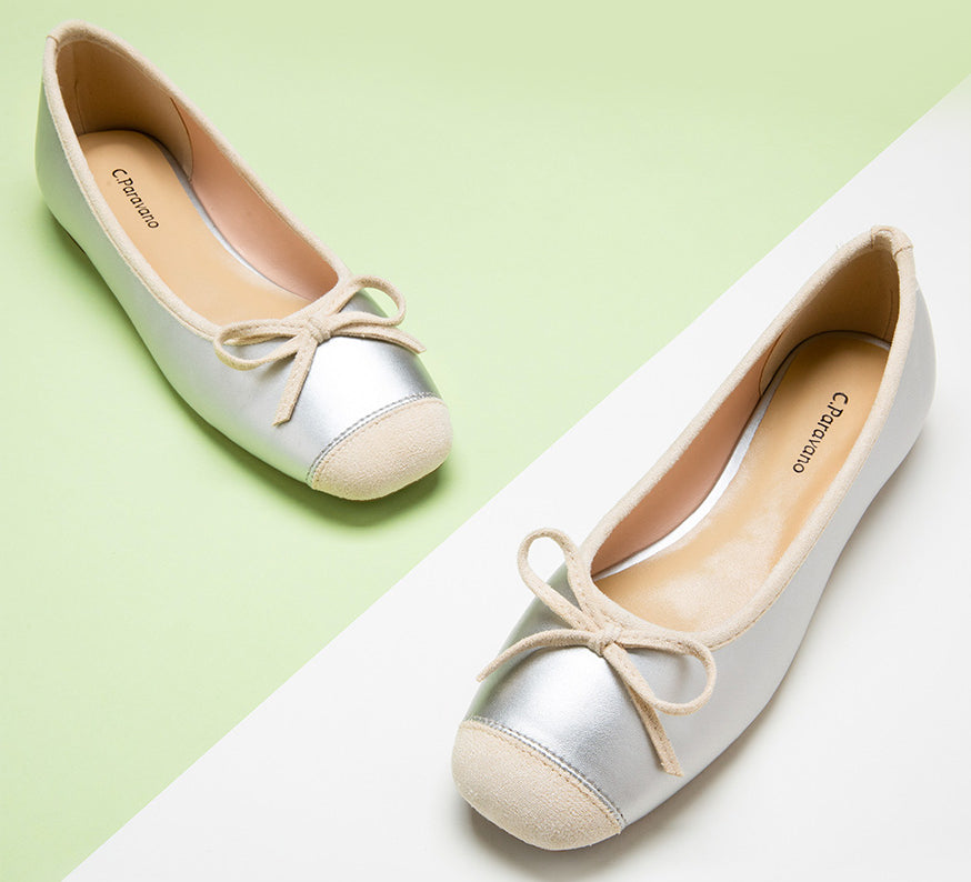 Stylish-silver-bowknot-ballet-flats-featuring-a-soft-suede-toe_-adding-sophistication.