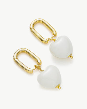 White Heart Ovate Earrings