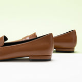 Top view of vibrant brown platform shoes.