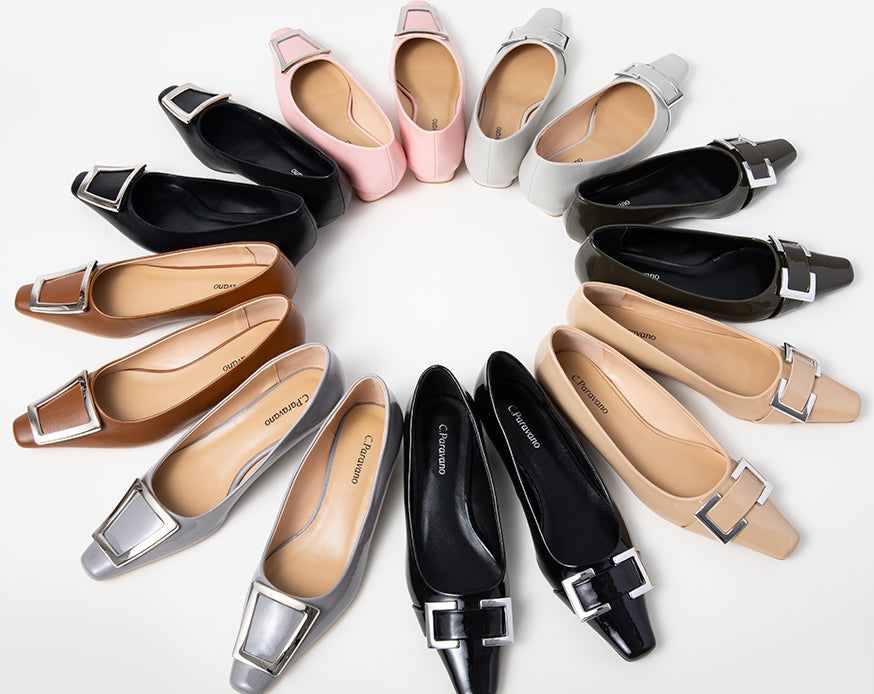 Trendy trapezoidal buckle low heels brown for women's footwear