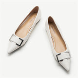 White-Metal-buckle-pointed-toe-flats-a-stylish-and-sophisticated-choice
