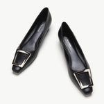 Women's trapezoidal buckle low heels black