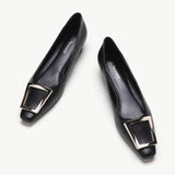 Women's trapezoidal buckle low heels black