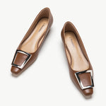 Women's trapezoidal buckle low heels brown
