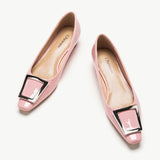 Women's trapezoidal buckle low heels pink