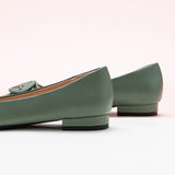 green C-buckle shoes womens an elegant and comfortable footwear option