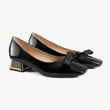Black Patent Leather Mid-Heel Pumps - Classic Elegance