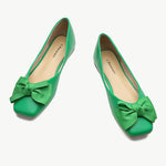 Green Bowknot Square Flats - Stylish and Comfortable
