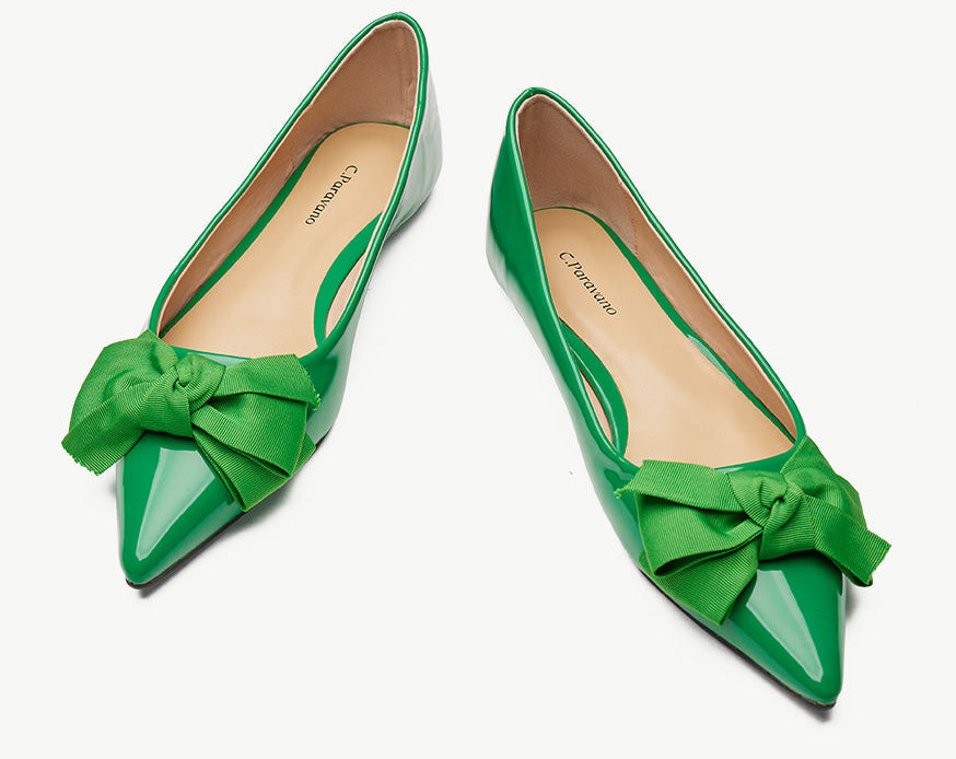 Chic green Patent Leather Point Toe Flats, adding a pop of color to your outfit