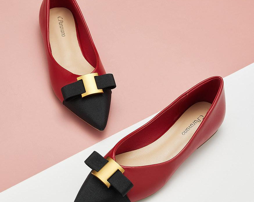 Elegant red embellished leather flats for a bold look
